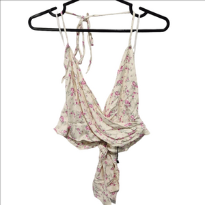 Zara Satin Cream and Pink Floral Halter